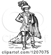 Clipart Of A Vintage Black And White Elizabethan Man Royalty Free Vector Illustration