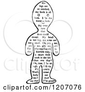 Clipart Of A Vintage Black And White Text Gingerbread Man Royalty Free Vector Illustration