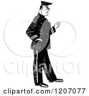 Clipart Of A Vintage Black And White Police Man Pointing Royalty Free Vector Illustration