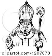 Clipart Of A Vintage Black And White Pope Royalty Free Vector Illustration