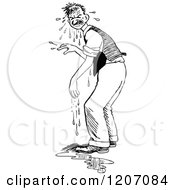 Clipart Of A Vintage Black And White Wet Man Royalty Free Vector Illustration