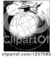 Poster, Art Print Of Vintage Black And White World War Cannon Going Around The Globe