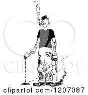 Clipart Of A Vintage Black And White Smoking Messy Painter Royalty Free Vector Illustration