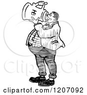 Clipart Of A Vintage Black And White Man Guzzling Beer Royalty Free Vector Illustration