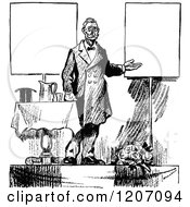 Poster, Art Print Of Vintage Black And White Man Presenting Signs