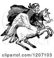 Poster, Art Print Of Vintage Black And White Man Riding A Winged Horse