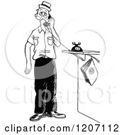 Clipart Of A Vintage Black And White Man On A Telephone Royalty Free Vector Illustration