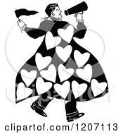 Clipart Of A Vintage Black And White Man Announcing His Love Royalty Free Vector Illustration