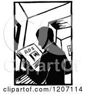 Clipart Of A Vintage Black And White Man Reading Ads Royalty Free Vector Illustration