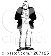 Clipart Of A Vintage Black And White Man With A Sore Tummy Royalty Free Vector Illustration