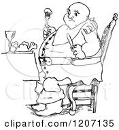 Clipart Of A Vintage Black And White Fat Man Eating Royalty Free Vector Illustration