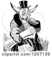 Clipart Of A Vintage Black And White Man With Animal Ears Royalty Free Vector Illustration