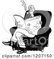 Poster, Art Print Of Vintage Black And White Man Smoking And Reading The News