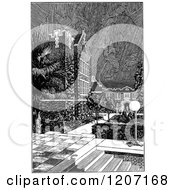 Clipart Of A Vintage Black And White Architectural Scene Royalty Free Vector Illustration