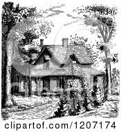 Clipart Of A Vintage Black And White Country House Royalty Free Vector Illustration