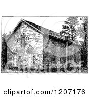 Clipart Of A Vintage Black And White Old Church Royalty Free Vector Illustration