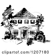 Clipart Of A Vintage Black And White Two Story House Royalty Free Vector Illustration