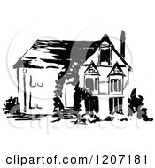Clipart Of A Vintage Black And White Two Story House Royalty Free Vector Illustration by Prawny Vintage