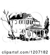 Clipart Of A Vintage Black And White Two Story House Royalty Free Vector Illustration