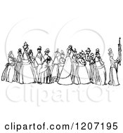 Clipart Of A Vintage Black And White Procession Royalty Free Vector Illustration