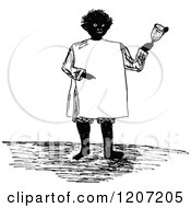 Clipart Of A Vintage Black And White Person Wearing A Sandwich Board Royalty Free Vector Illustration