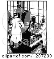 Clipart Of A Vintage Black And White Hydraulic Press Testing Machine Royalty Free Vector Illustration