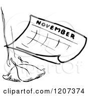 Clipart Of A Vintage Black And White November Calendar With A Roasted Turkey Royalty Free Vector Illustration