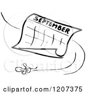 Clipart Of A Vintage Black And White September Calendar With A Leaf Royalty Free Vector Illustration