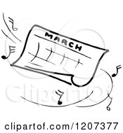 Poster, Art Print Of Vintage Black And White March Calendar With Music Notes