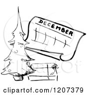 Poster, Art Print Of Vintage Black And White December Calendar With A Christmas Tree