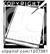Clipart Of A Vintage Black And White Book And Copyright Text Royalty Free Vector Illustration