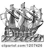 Poster, Art Print Of Vintage Black And White Elizabethan Ship