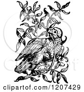 Poster, Art Print Of Vintage Black And White Bird In A Bush