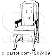 Clipart Of A Vintage Black And White Chair With A Face Royalty Free Vector Illustration