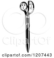 Clipart Of A Vintage Black And White Scissors With Faces Royalty Free Vector Illustration