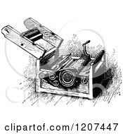 Clipart Of A Vintage Black And White Eli Whitneys Cotton Gin Royalty Free Vector Illustration