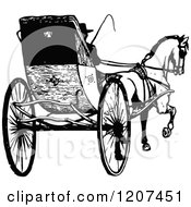 Clipart Of A Vintage Black And White Horse Drawn Chaise Royalty Free Vector Illustration