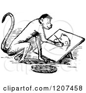 Poster, Art Print Of Vintage Black And White Monkey Painting