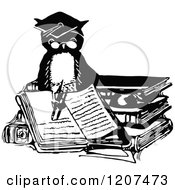 Poster, Art Print Of Vintage Black And White Professor Owl Writing In A Book