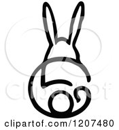Clipart Of A Black And White Rear View Of A Rabbit Royalty Free Vector Illustration