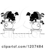 Clipart Of A Vintage Black And White Potted Ornamental Trees Royalty Free Vector Illustration
