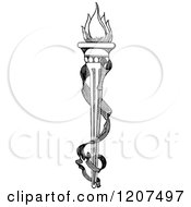 Clipart Of A Vintage Black And White Torch And Scroll Royalty Free Vector Illustration