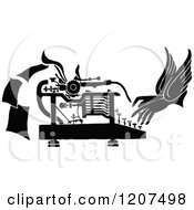 Clipart Of A Vintage Black And White Pair Of Hands Working A Typewriter Royalty Free Vector Illustration