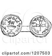 Clipart Of Vintage Black And White Ancient Jewish Shekel Royalty Free Vector Illustration