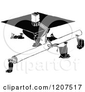 Poster, Art Print Of Vintage Black And White Giant Diploma And Graduation Cap With Graduates
