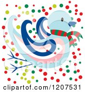 Poster, Art Print Of Blue Christmas Bird With A Scarf And Dots