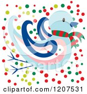 Cartoon Of A Blue Christmas Bird With A Scarf And Dots Royalty Free Vector Clipart