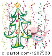 Poster, Art Print Of Pink Christmas Bird With A Tree And Dots