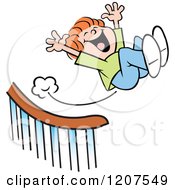Happy Boy Sliding Down And Flying Off A Banister