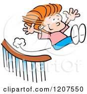Cartoon Of A Happy Girl Sliding Down And Flying Off A Banister Royalty Free Vector Clipart